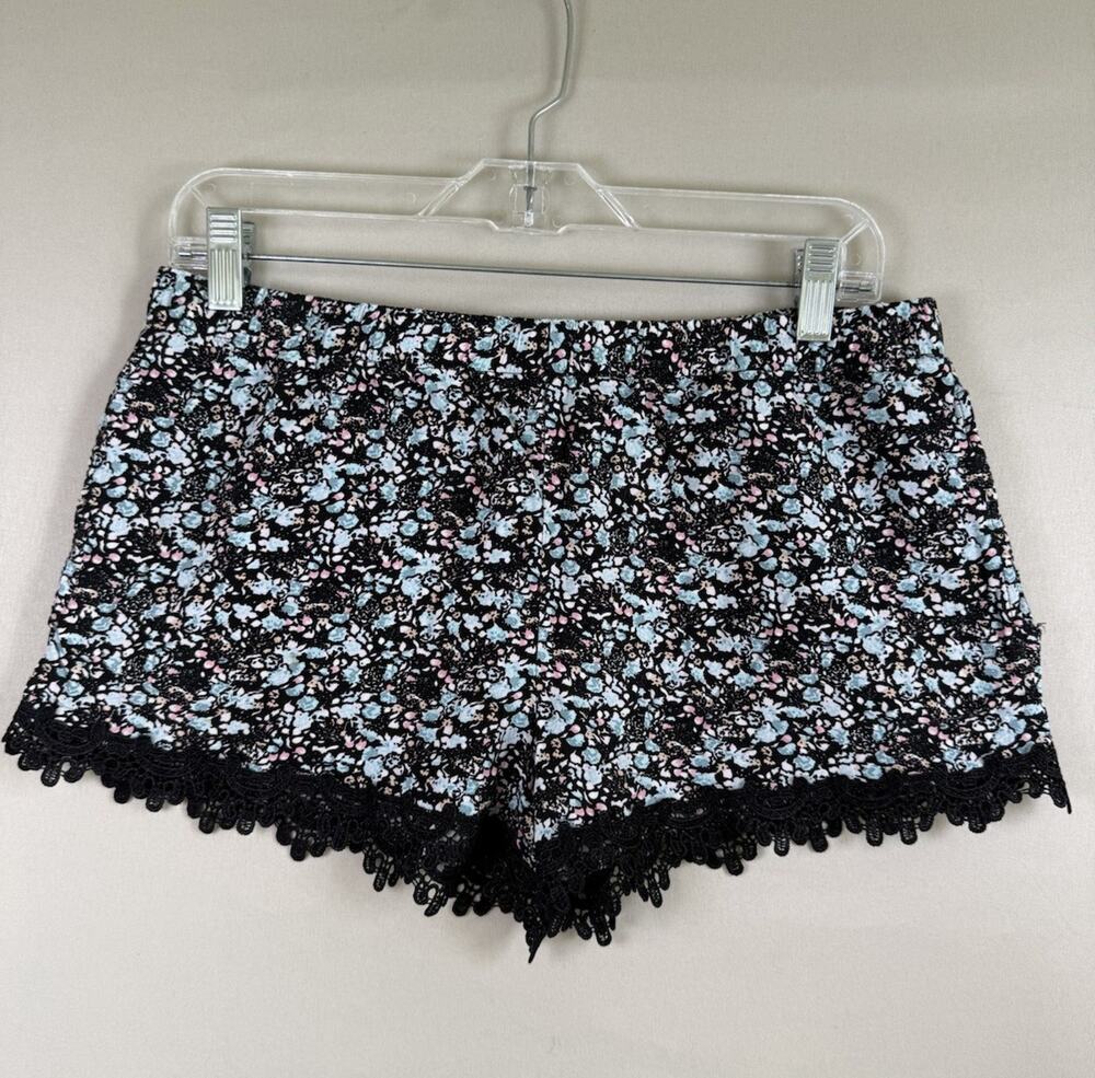 Harmony + Havoc Women’s XL Floral Shorts Black Blue Lace Trim Boho Festival